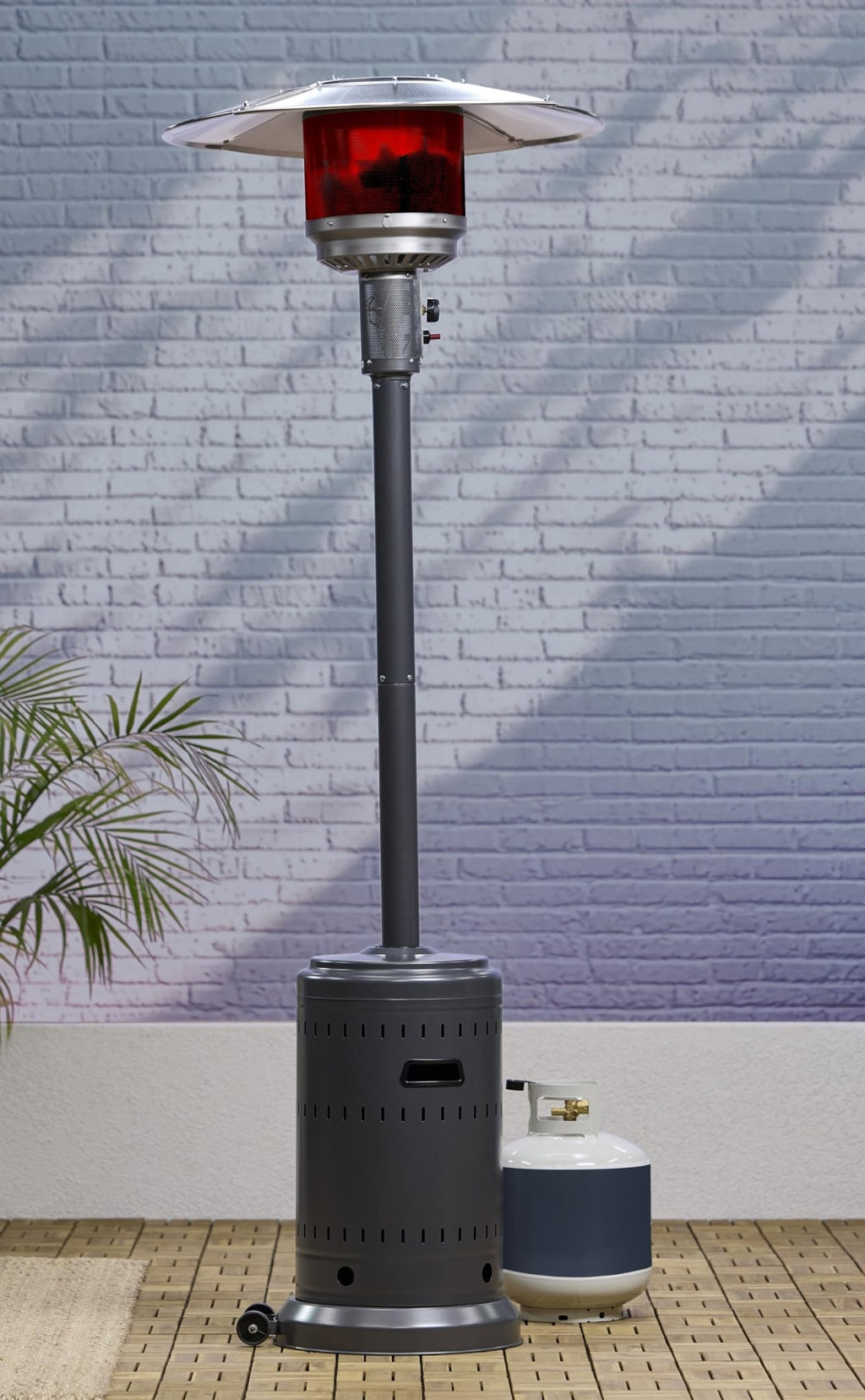 Amazon Basics 46,000 BTU Outdoor Propane Patio Heater with Wheels, Commercial & Residential, Slate Gray, with Water Tank, 32.1 x 32.1 x 91.3 inches (LxWxH) - Outdoor Boys outdoorboys