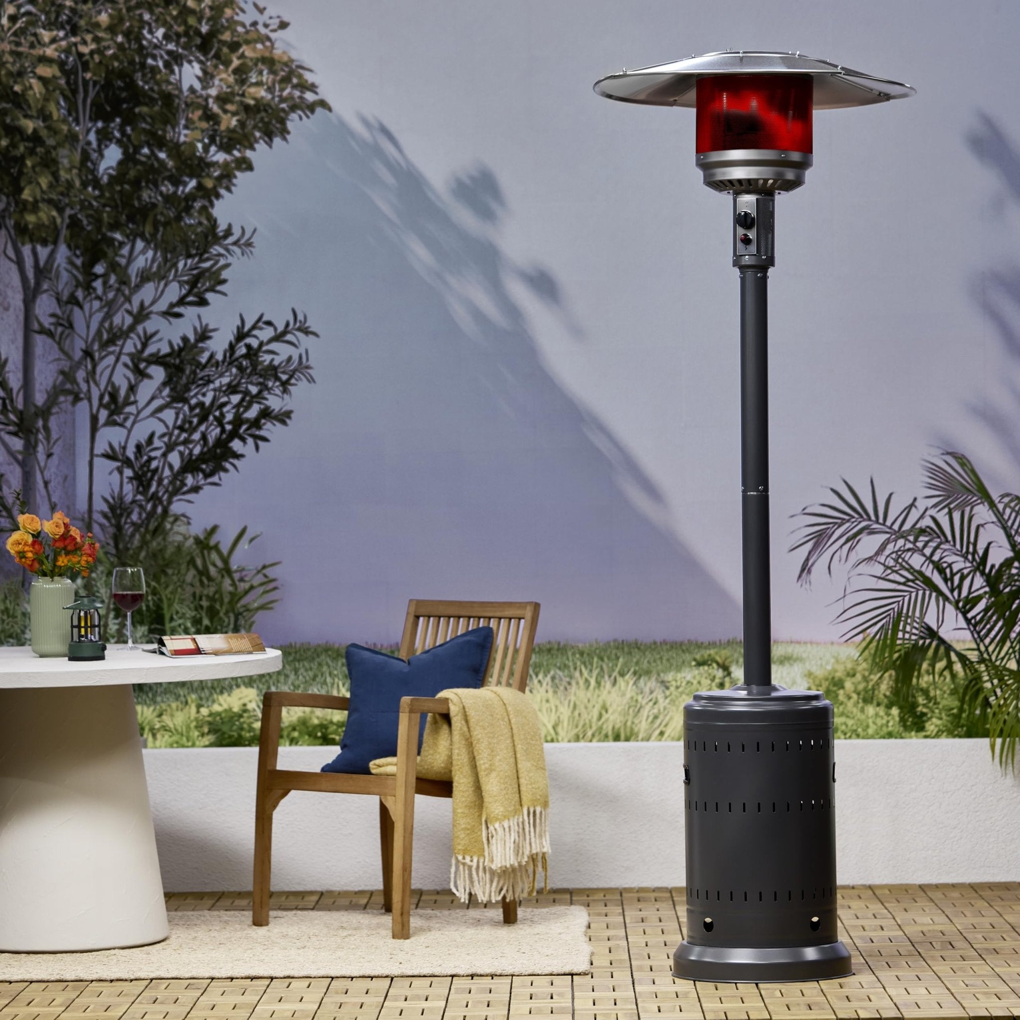 Amazon Basics 46,000 BTU Outdoor Propane Patio Heater with Wheels, Commercial & Residential, Slate Gray, with Water Tank, 32.1 x 32.1 x 91.3 inches (LxWxH) - Outdoor Boys outdoorboys