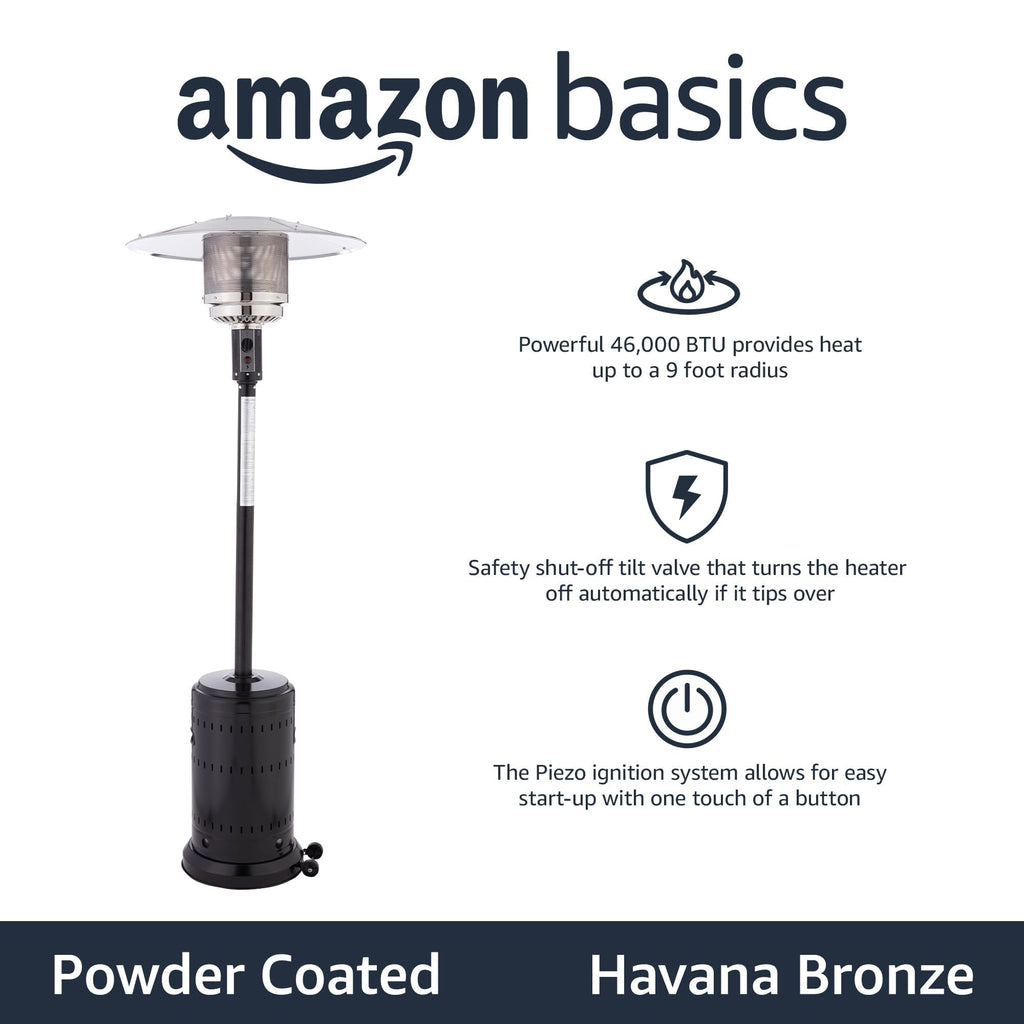 Amazon Basics 46,000 BTU Outdoor Propane Patio Heater with Wheels, Commercial & Residential, Slate Gray, with Water Tank, 32.1 x 32.1 x 91.3 inches (LxWxH) - Outdoor Boys outdoorboys
