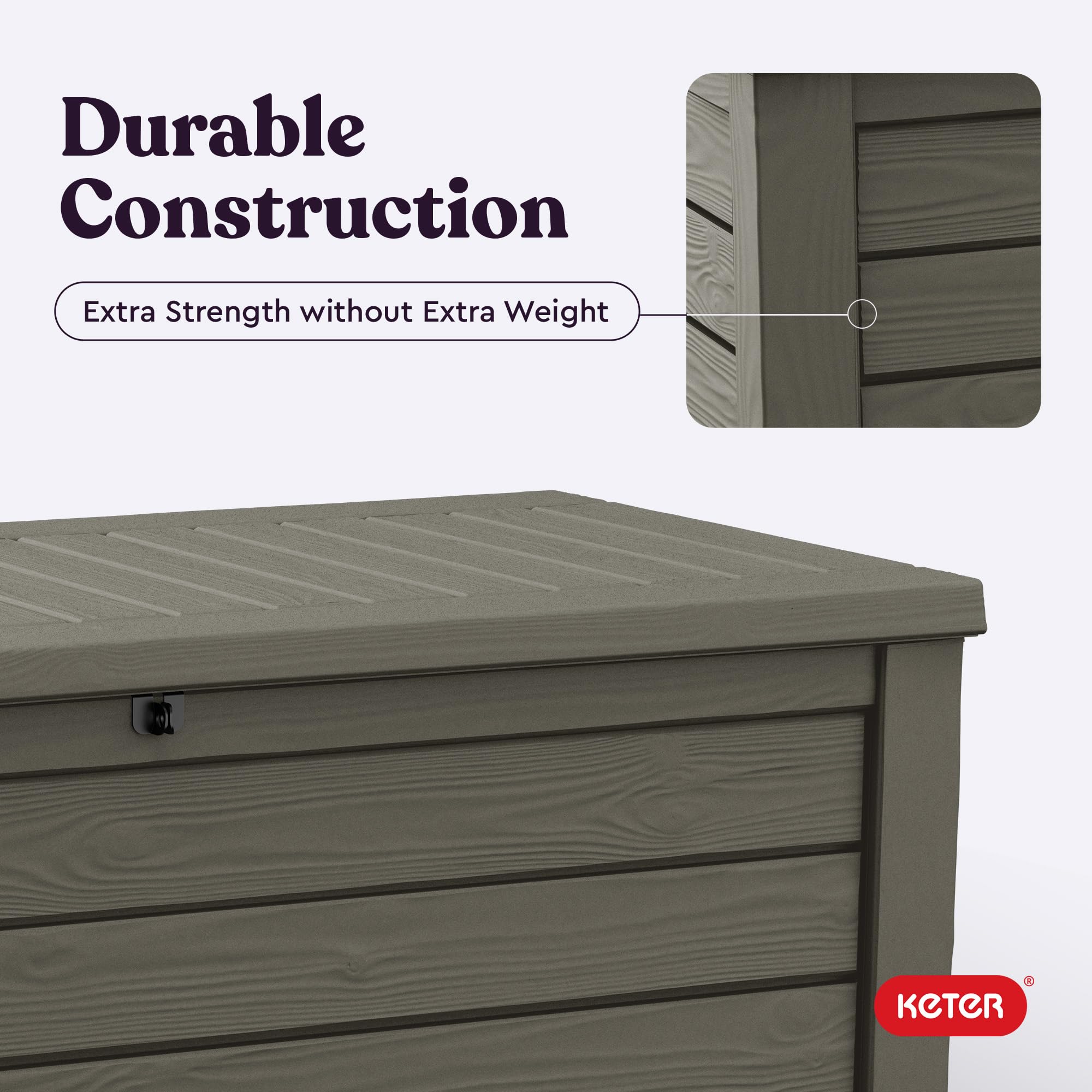 Keter Westwood 150 Gallon Deck Box Organizer, Doubles as 2 - Person Bench Seat, Brown – Large Resin Outdoor Storage and Seating with Lockable Lid for Garden, Pool, and Patio - Outdoor Boys outdoorboys