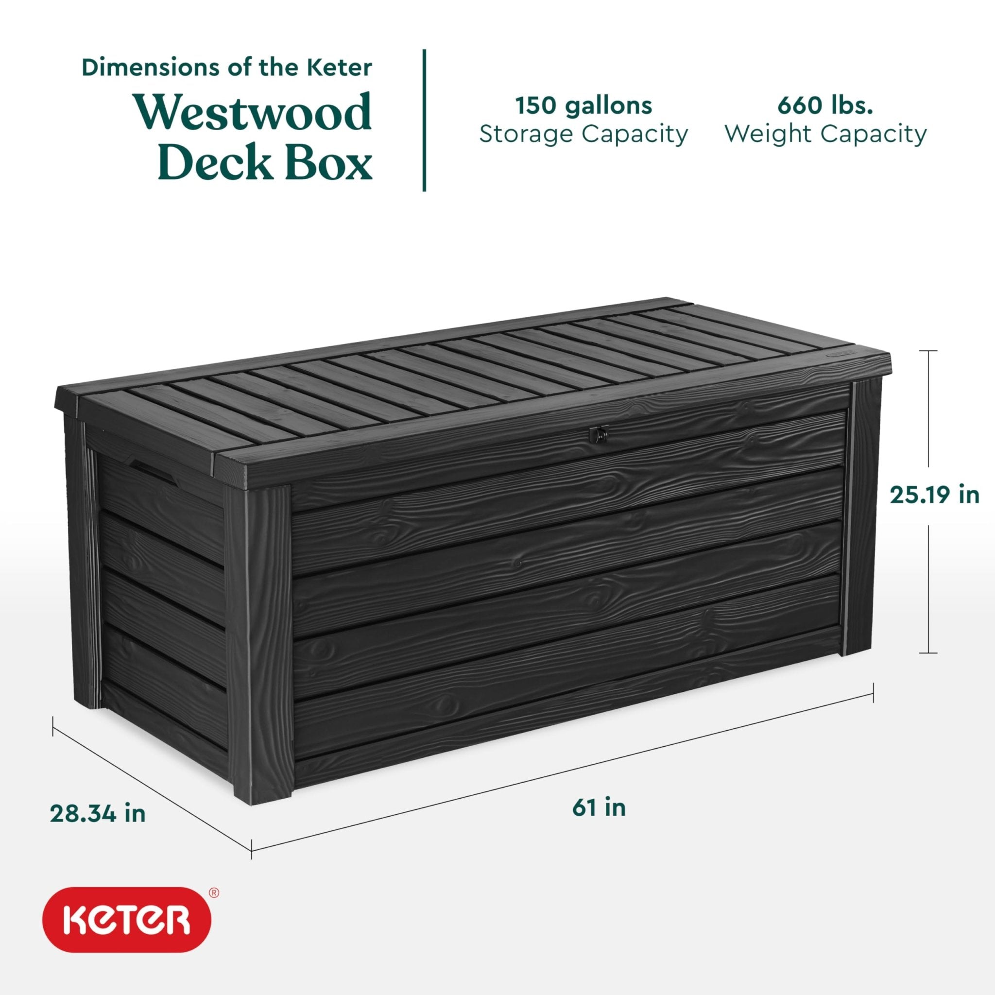 Keter Westwood 150 Gallon Deck Box Organizer, Doubles as 2 - Person Bench Seat, Brown – Large Resin Outdoor Storage and Seating with Lockable Lid for Garden, Pool, and Patio - Outdoor Boys outdoorboys