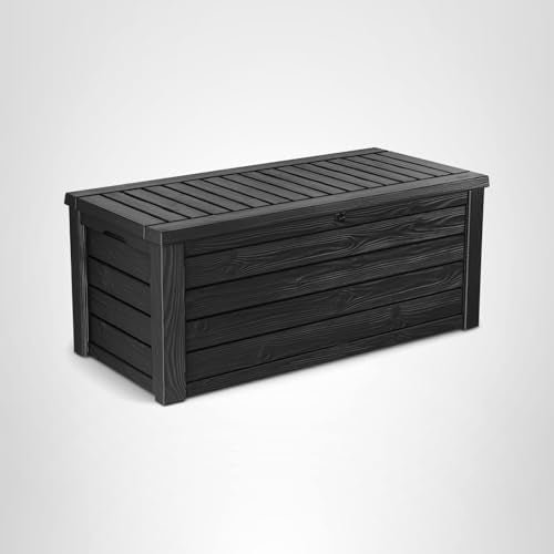 Keter Westwood 150 Gallon Deck Box Organizer, Doubles as 2 - Person Bench Seat, Brown – Large Resin Outdoor Storage and Seating with Lockable Lid for Garden, Pool, and Patio - Outdoor Boys outdoorboys