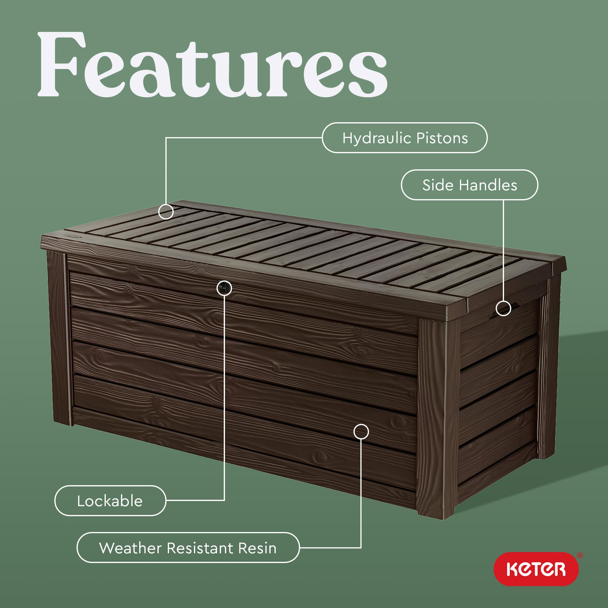 Keter Westwood 150 Gallon Deck Box Organizer, Doubles as 2 - Person Bench Seat, Brown – Large Resin Outdoor Storage and Seating with Lockable Lid for Garden, Pool, and Patio - Outdoor Boys outdoorboys