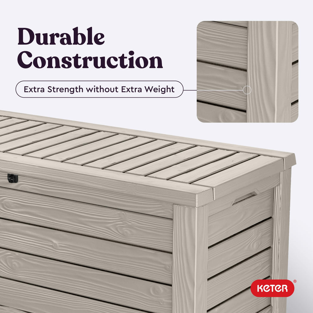 Keter Westwood 150 Gallon Deck Box Organizer, Doubles as 2 - Person Bench Seat, Brown – Large Resin Outdoor Storage and Seating with Lockable Lid for Garden, Pool, and Patio - Outdoor Boys outdoorboys