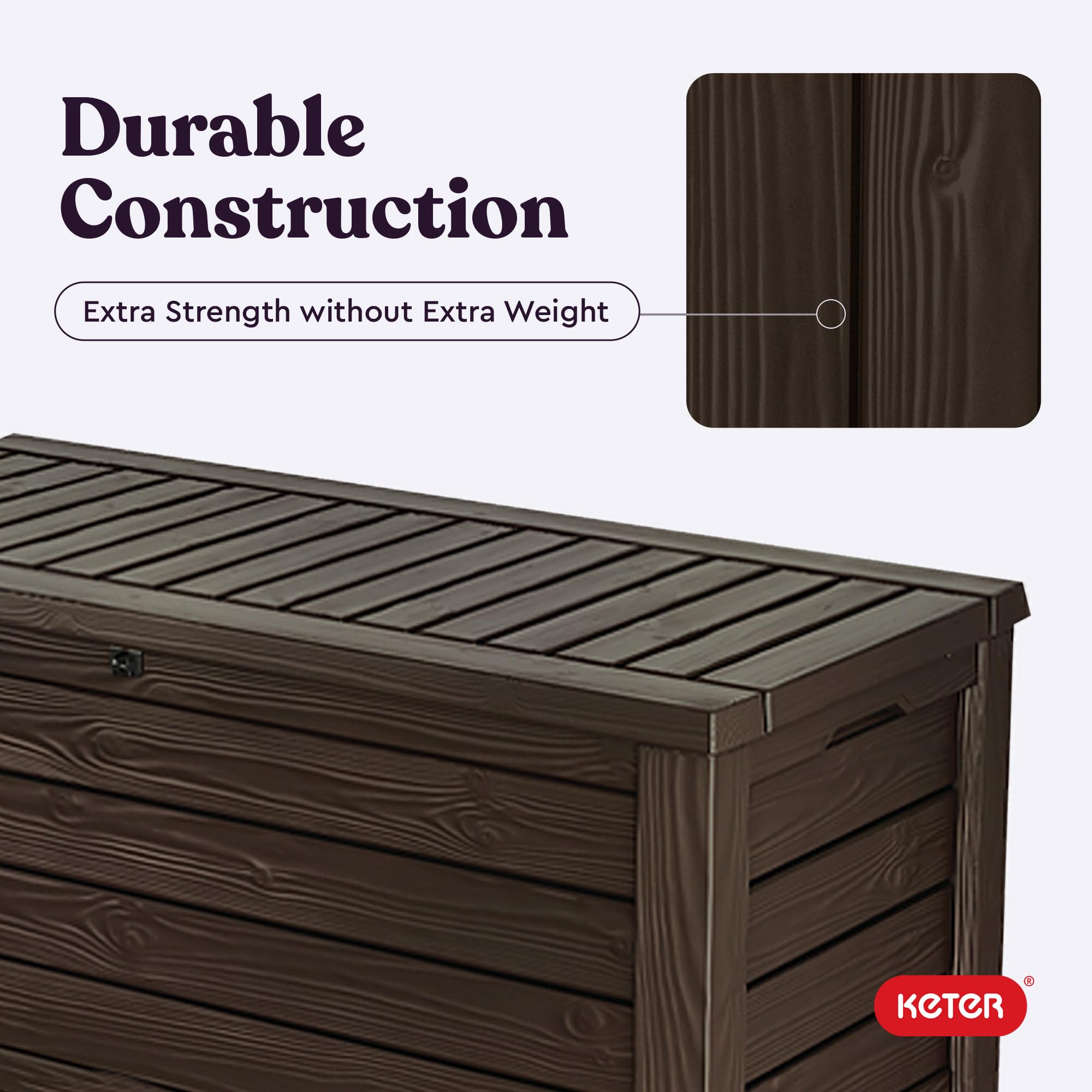 Keter Westwood 150 Gallon Deck Box Organizer, Doubles as 2 - Person Bench Seat, Brown – Large Resin Outdoor Storage and Seating with Lockable Lid for Garden, Pool, and Patio - Outdoor Boys outdoorboys