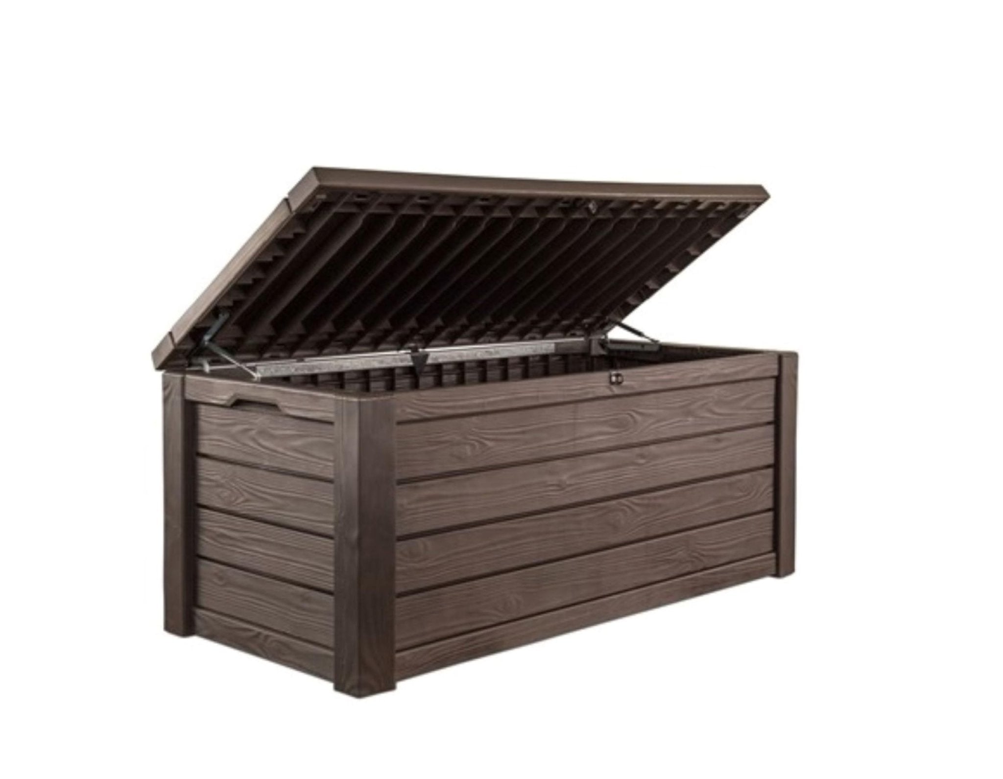 Keter Westwood 150 Gallon Deck Box Organizer, Doubles as 2 - Person Bench Seat, Brown – Large Resin Outdoor Storage and Seating with Lockable Lid for Garden, Pool, and Patio - Outdoor Boys outdoorboys