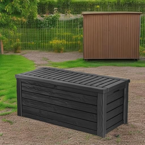 Keter Westwood 150 Gallon Deck Box Organizer, Doubles as 2 - Person Bench Seat, Brown – Large Resin Outdoor Storage and Seating with Lockable Lid for Garden, Pool, and Patio - Outdoor Boys outdoorboys