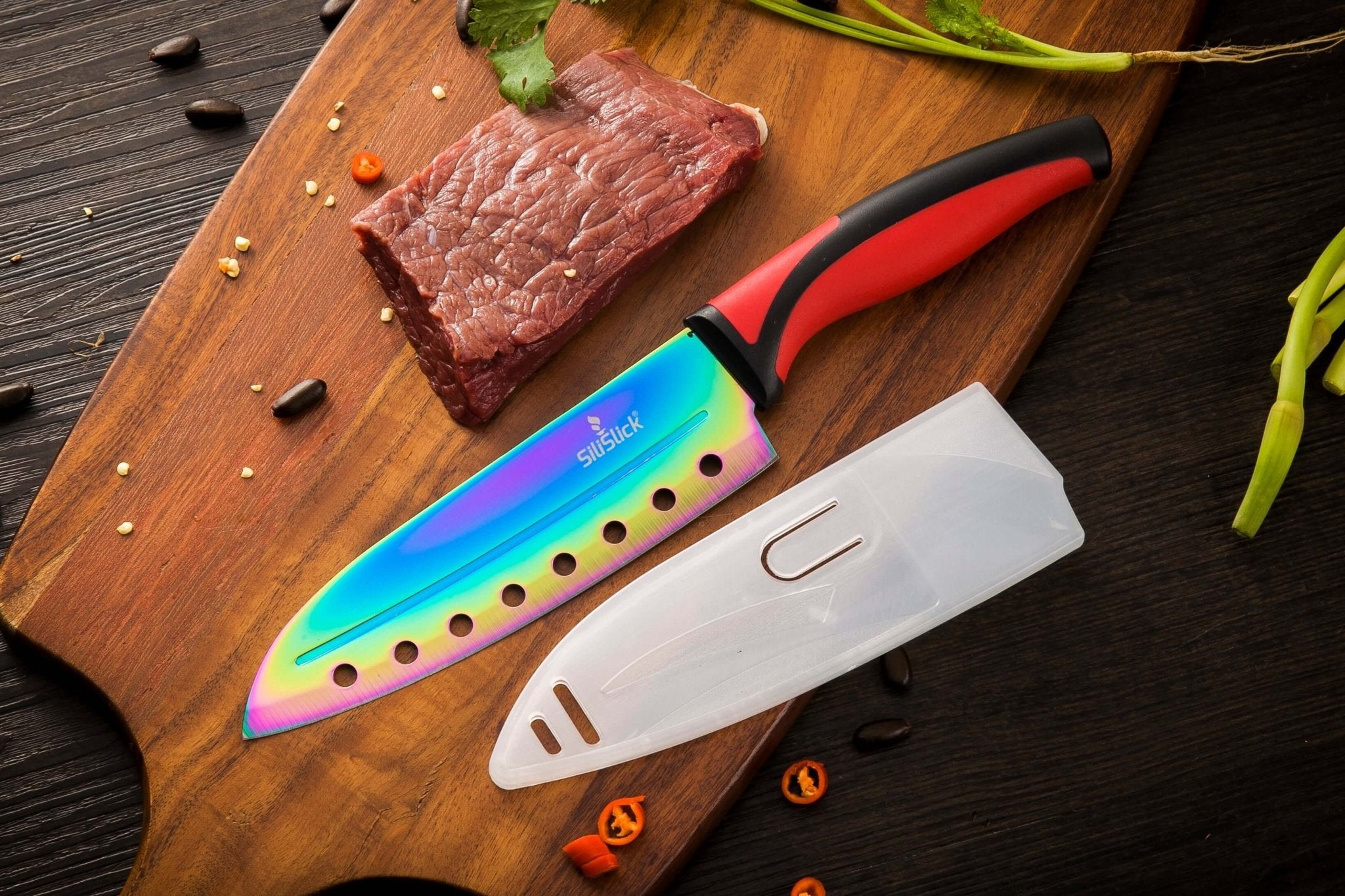 Kitchen Knife Set Kit | Red Handle & Black Magnetic Rack - Outdoor Boys outdoorboys
