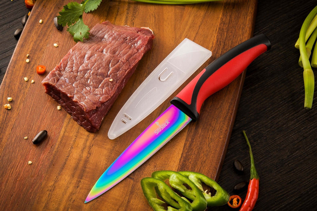 Kitchen Knife Set Kit | Red Handle & Black Magnetic Rack - Outdoor Boys outdoorboys