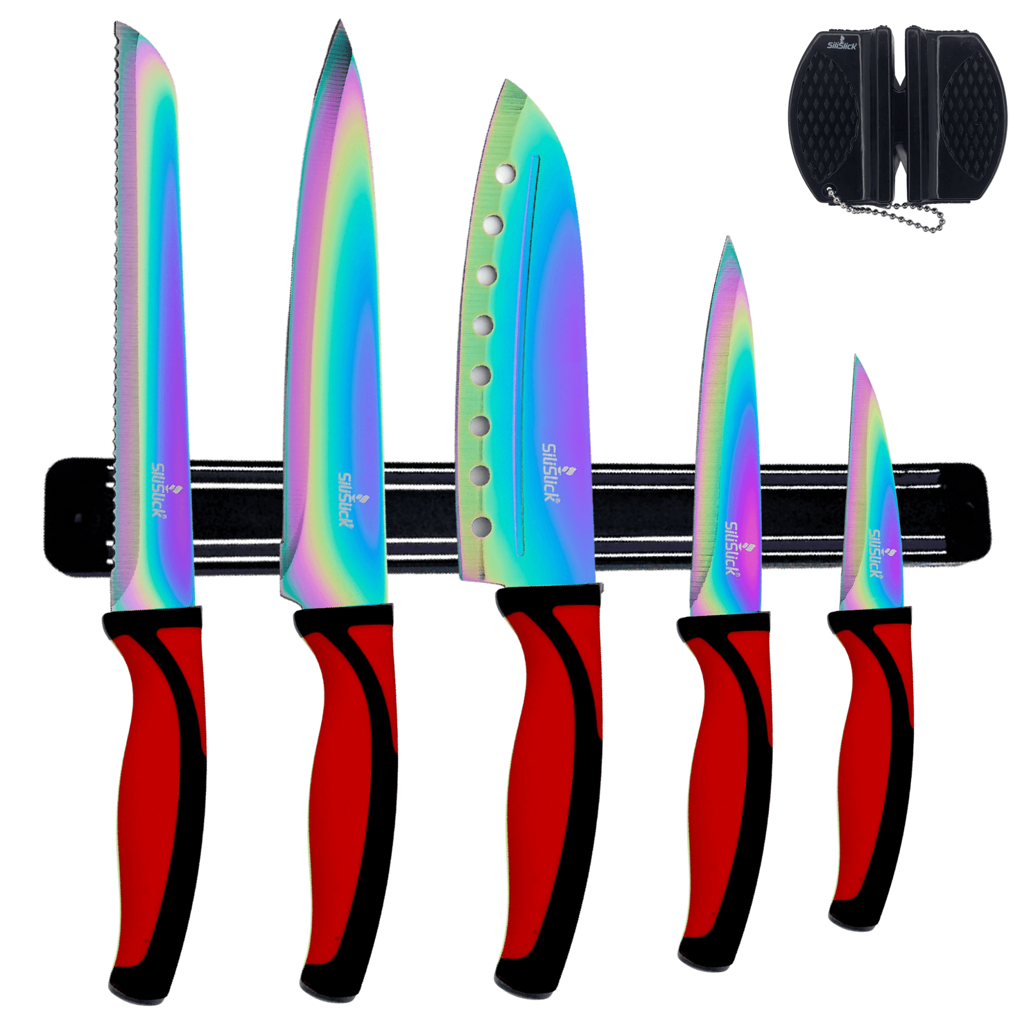 Kitchen Knife Set Kit | Red Handle & Black Magnetic Rack - Outdoor Boys outdoorboys