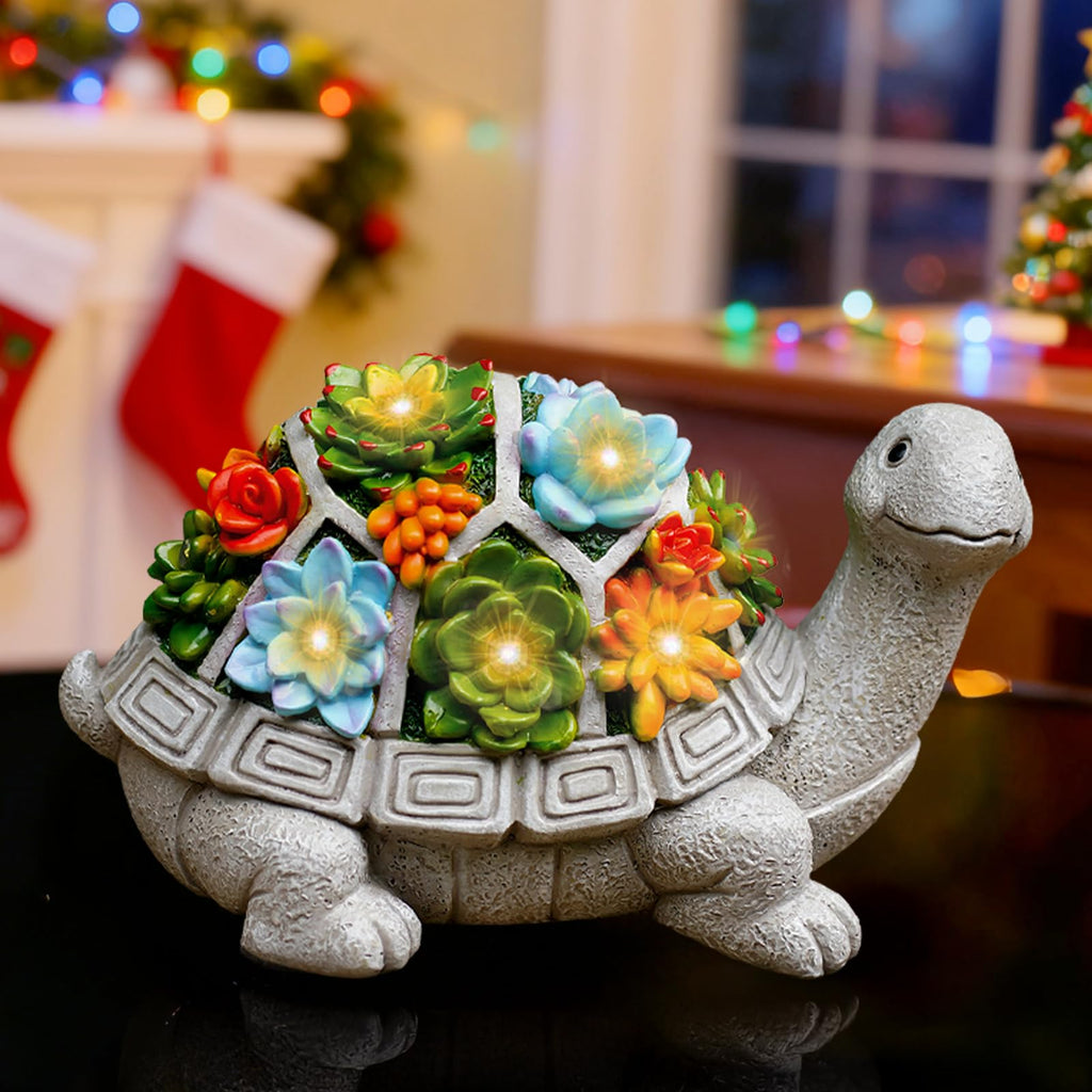 Nacome Solar Garden Outdoor Statues Turtle with Succulent and 7 LED Lights - Lawn Decor Tortoise Statue for Patio, Balcony, Yard Ornament - Chrismtas Gifts for Mom Grandma - Outdoor Boys outdoorboys