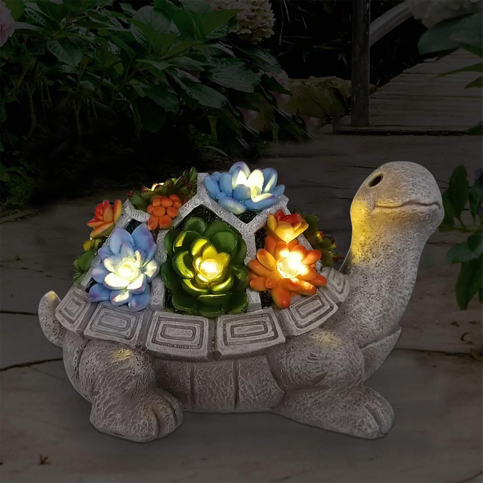 Nacome Solar Garden Outdoor Statues Turtle with Succulent and 7 LED Lights - Lawn Decor Tortoise Statue for Patio, Balcony, Yard Ornament - Chrismtas Gifts for Mom Grandma - Outdoor Boys outdoorboys