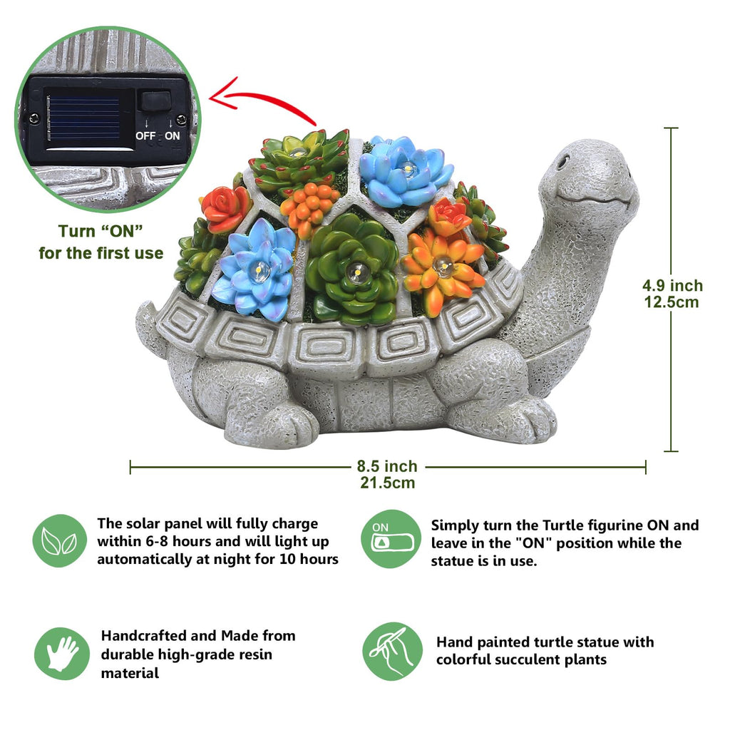Nacome Solar Garden Outdoor Statues Turtle with Succulent and 7 LED Lights - Lawn Decor Tortoise Statue for Patio, Balcony, Yard Ornament - Chrismtas Gifts for Mom Grandma - Outdoor Boys outdoorboys