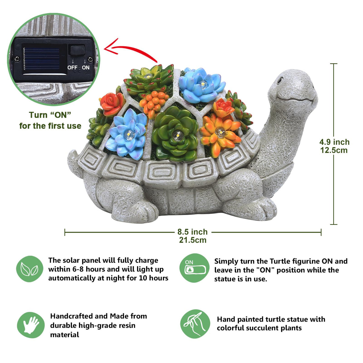 Nacome Solar Garden Outdoor Statues Turtle with Succulent and 7 LED Lights - Lawn Decor Tortoise Statue for Patio, Balcony, Yard Ornament - Chrismtas Gifts for Mom Grandma - Outdoor Boys outdoorboys
