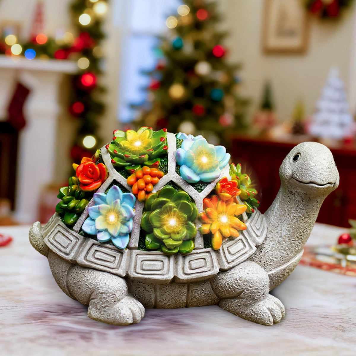 Nacome Solar Garden Outdoor Statues Turtle with Succulent and 7 LED Lights - Lawn Decor Tortoise Statue for Patio, Balcony, Yard Ornament - Chrismtas Gifts for Mom Grandma - Outdoor Boys outdoorboys