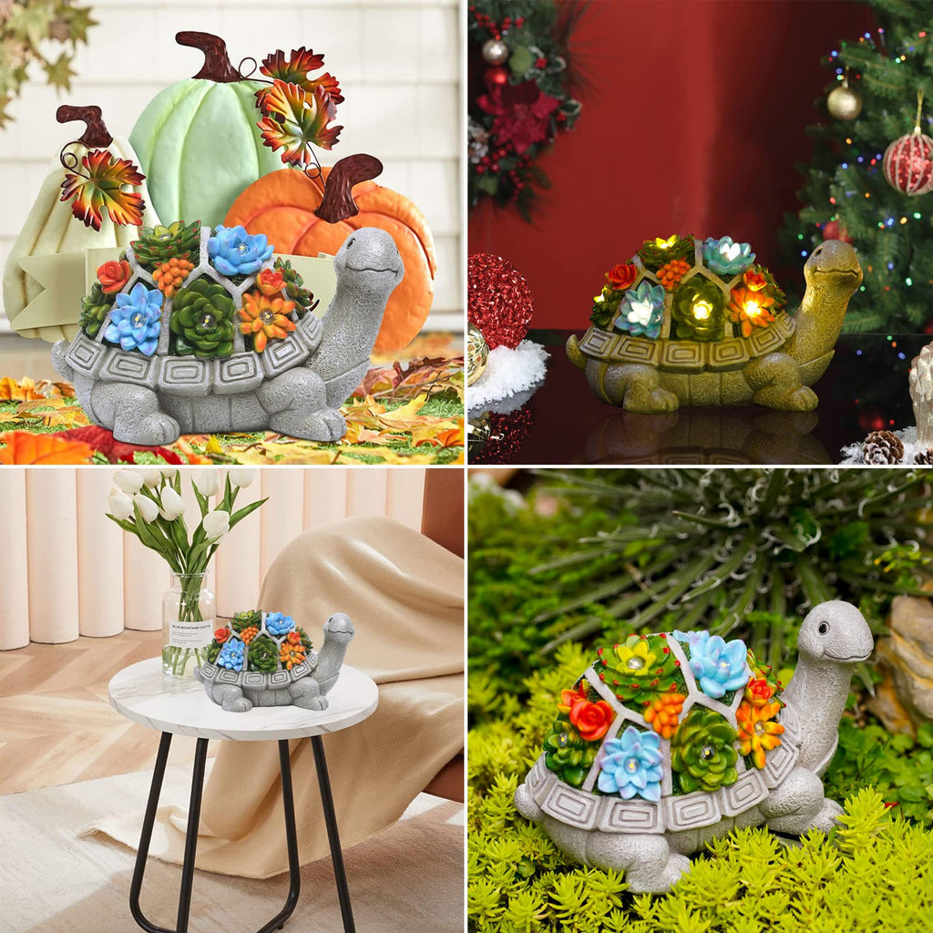 Nacome Solar Garden Outdoor Statues Turtle with Succulent and 7 LED Lights - Lawn Decor Tortoise Statue for Patio, Balcony, Yard Ornament - Chrismtas Gifts for Mom Grandma - Outdoor Boys outdoorboys