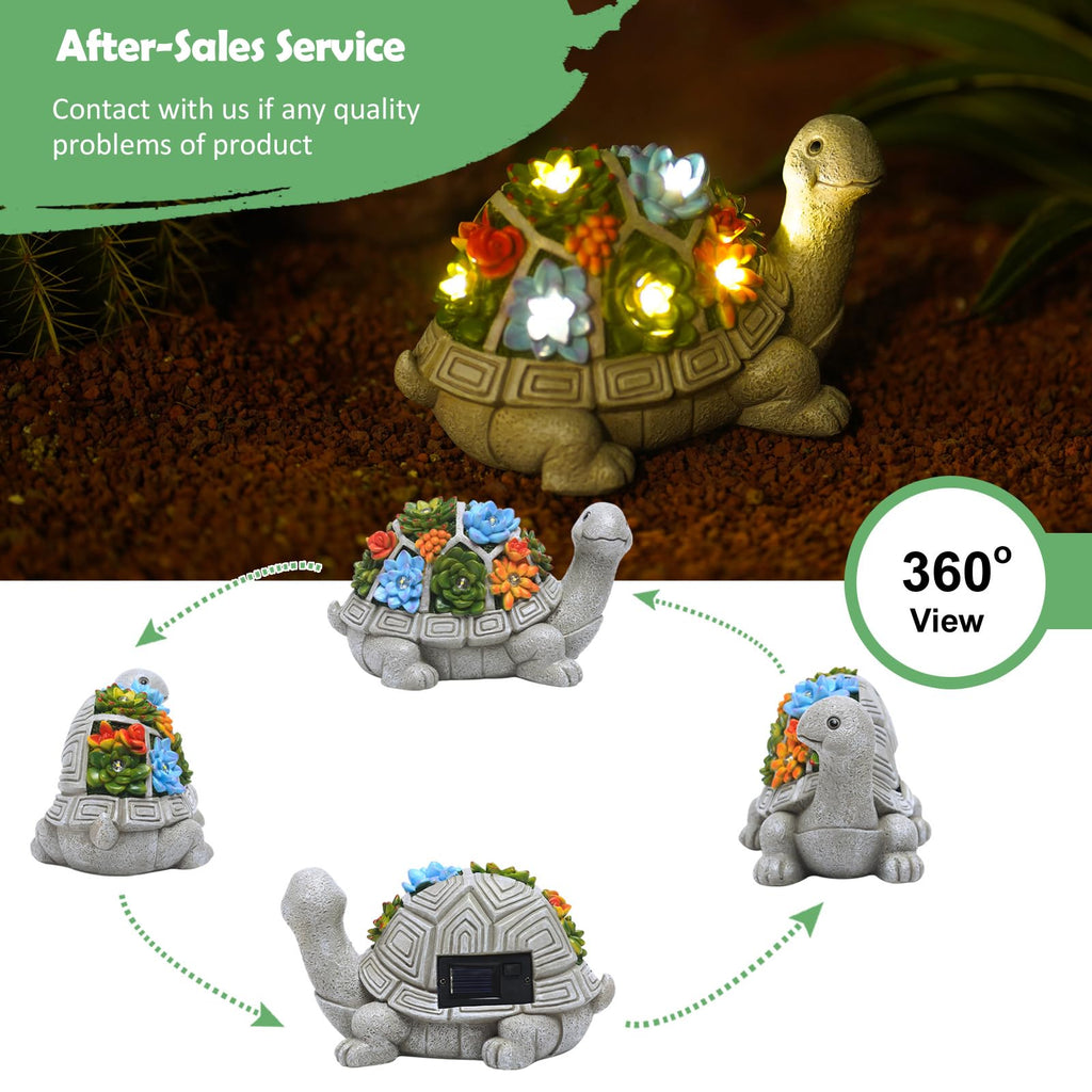 Nacome Solar Garden Outdoor Statues Turtle with Succulent and 7 LED Lights - Lawn Decor Tortoise Statue for Patio, Balcony, Yard Ornament - Chrismtas Gifts for Mom Grandma - Outdoor Boys outdoorboys