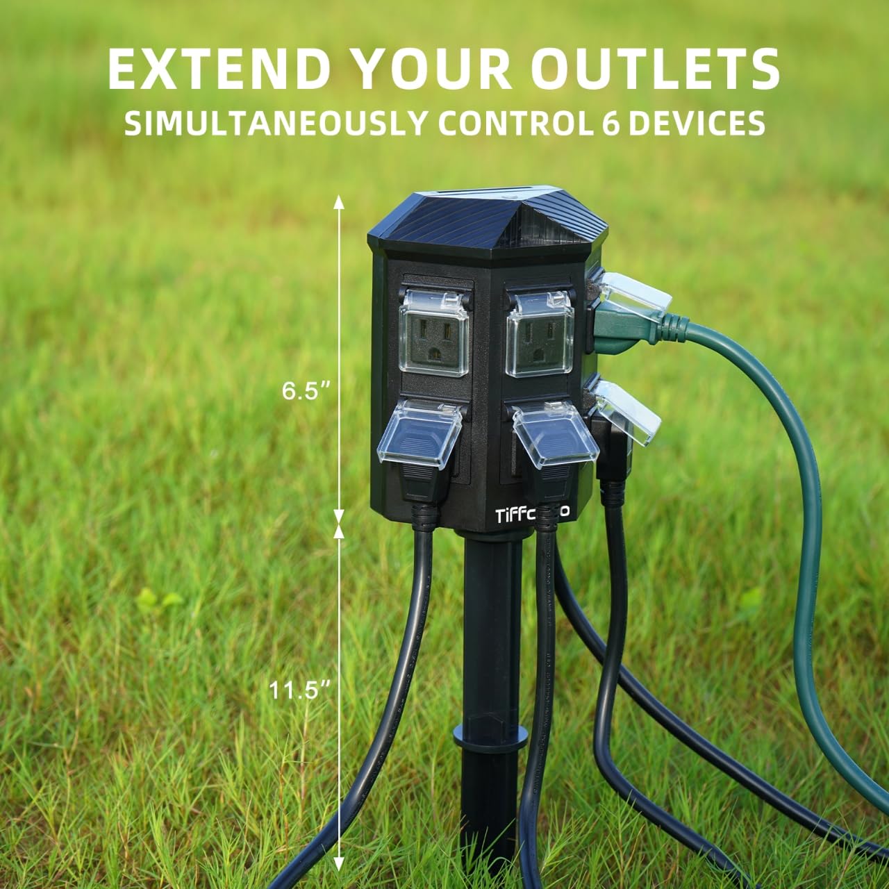 TiFFCOFiO Outdoor Power Strip Weatherproof, 25 FT Extension Cord with Stake, 6 Grounded Outlets for Christmas Yard Decorations and Inflatables, 15A/1875W, ETL Listed - Outdoor Boys outdoorboys
