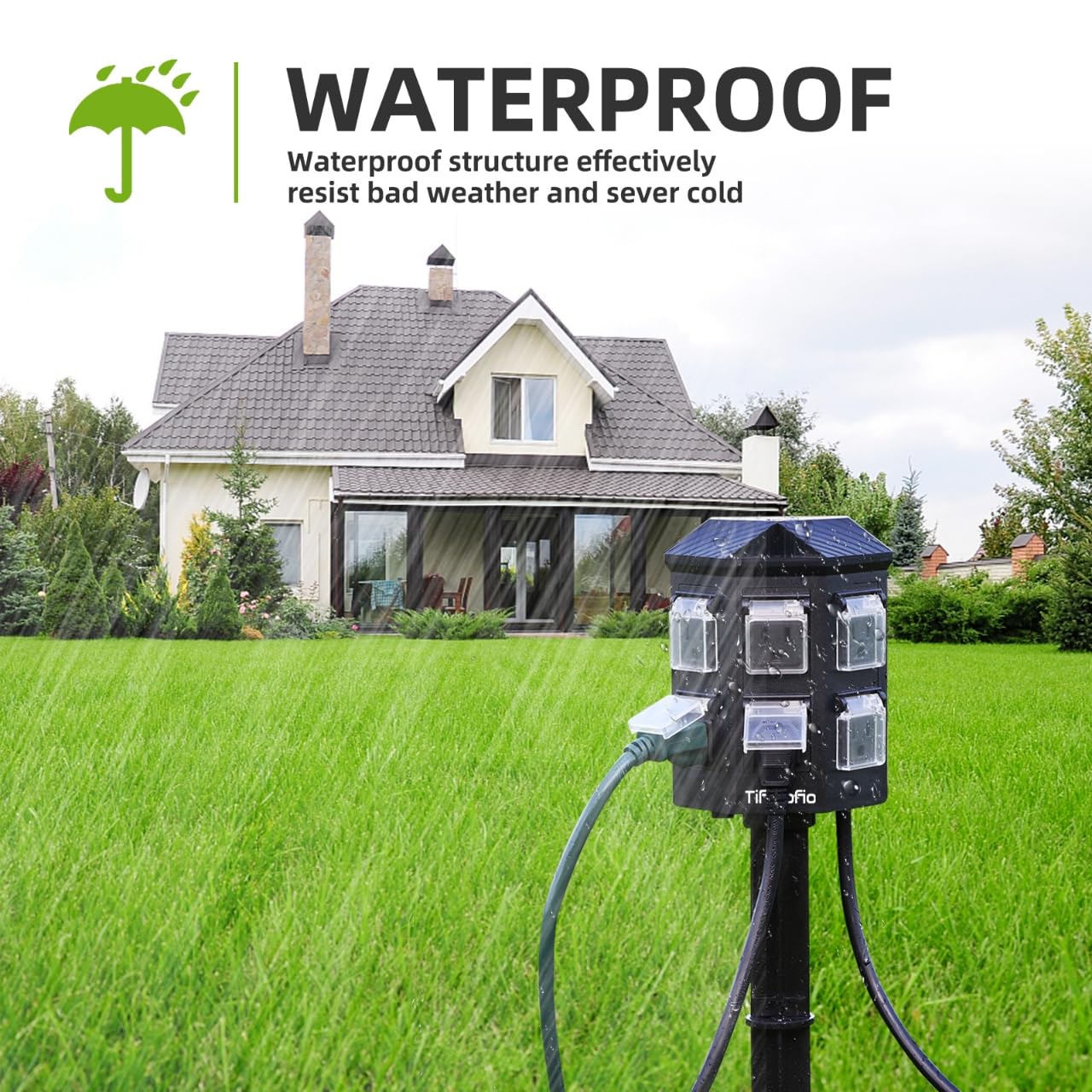 TiFFCOFiO Outdoor Power Strip Weatherproof, 25 FT Extension Cord with Stake, 6 Grounded Outlets for Christmas Yard Decorations and Inflatables, 15A/1875W, ETL Listed - Outdoor Boys outdoorboys