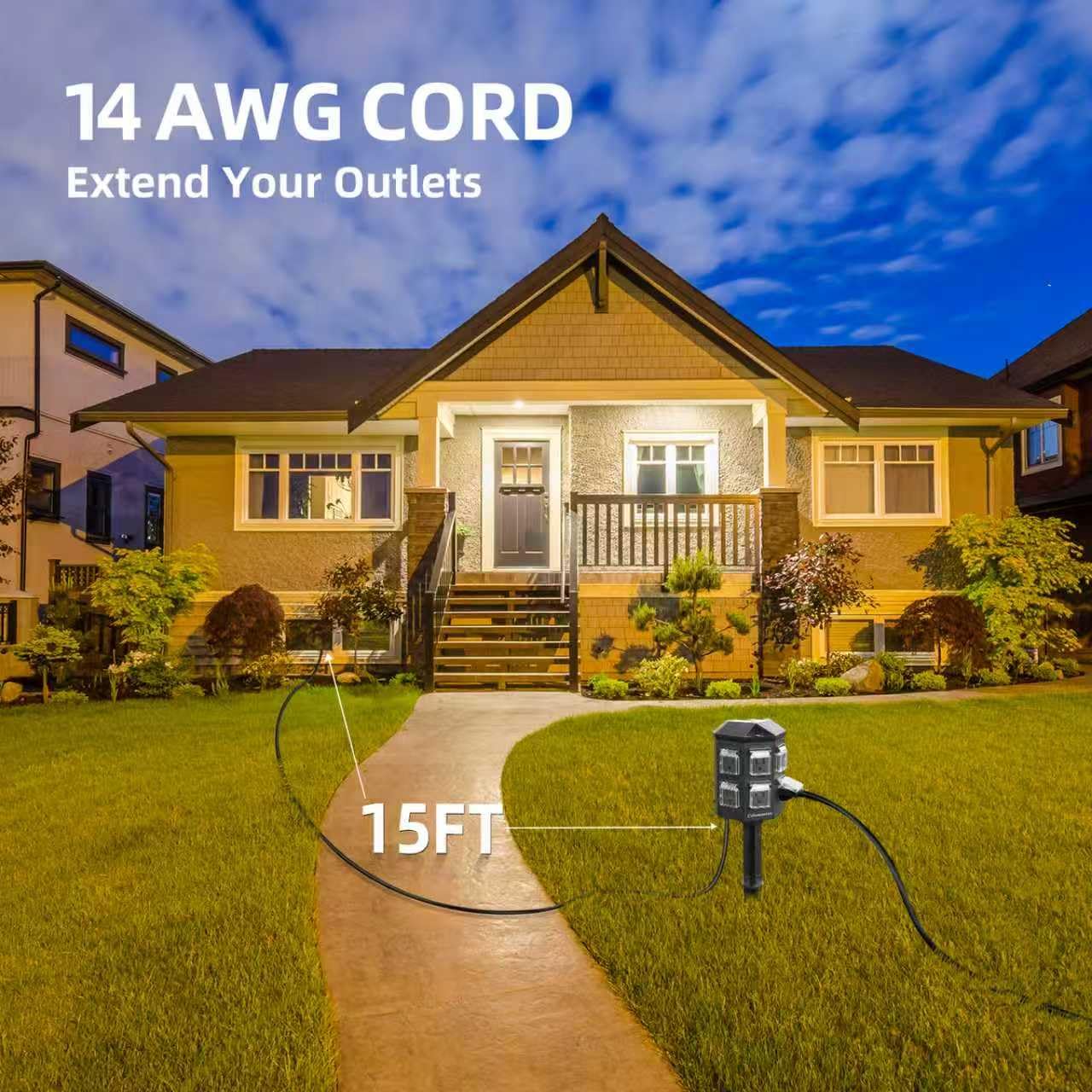 TiFFCOFiO Outdoor Power Strip Weatherproof, 25 FT Extension Cord with Stake, 6 Grounded Outlets for Christmas Yard Decorations and Inflatables, 15A/1875W, ETL Listed - Outdoor Boys outdoorboys