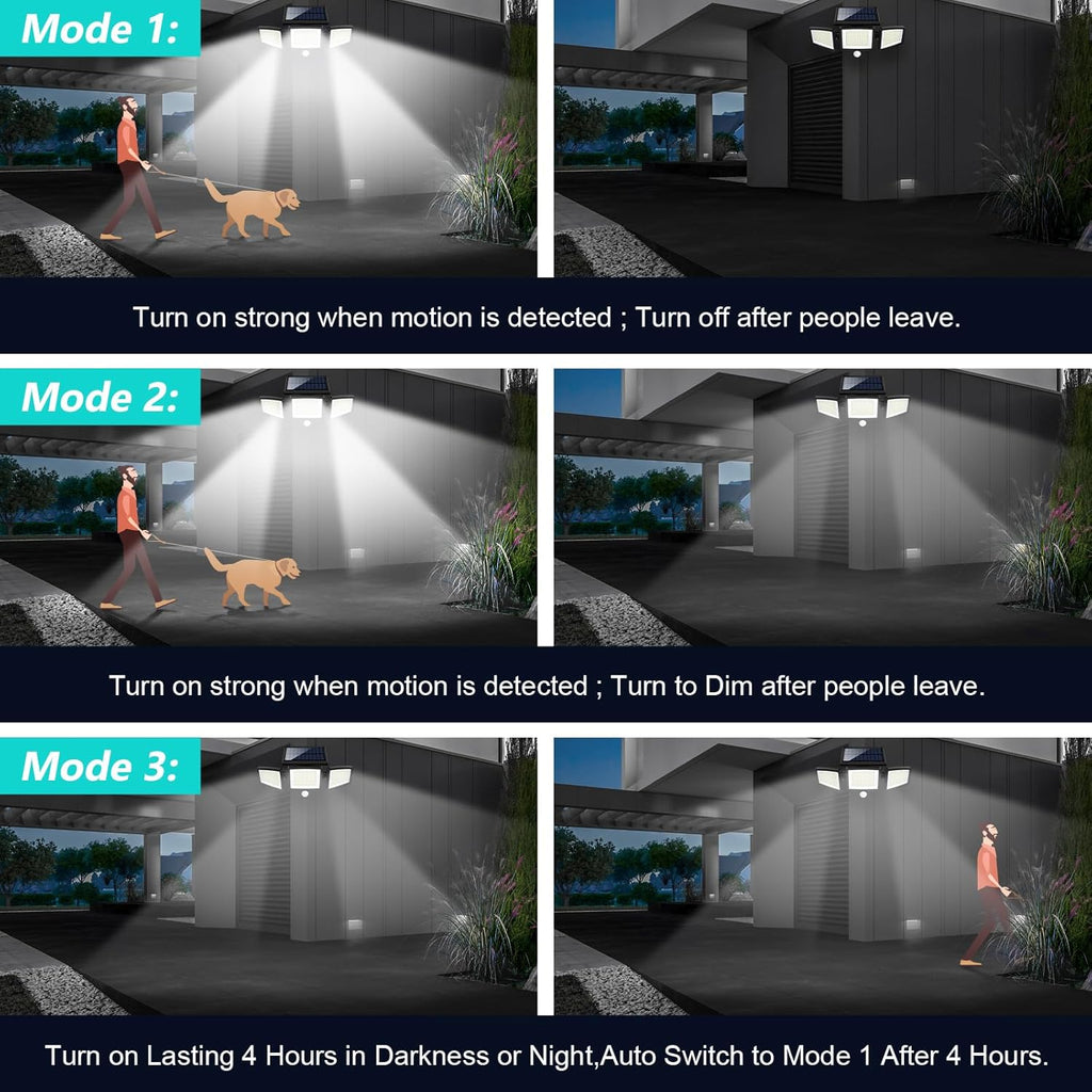 Tuffenough Solar Outdoor Lights 2500LM 210 LED Security Lights with Remote Control,3 Heads Motion Sensor Lights, IP65 Waterproof,270° Wide Angle Flood Wall Lights with 3 Modes(2 Packs) - Outdoor Boys outdoorboys