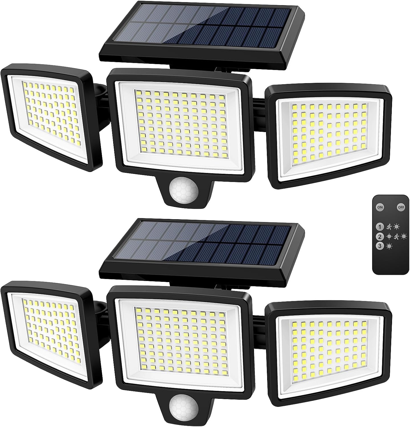 Tuffenough Solar Outdoor Lights 2500LM 210 LED Security Lights with Remote Control,3 Heads Motion Sensor Lights, IP65 Waterproof,270° Wide Angle Flood Wall Lights with 3 Modes(2 Packs) - Outdoor Boys outdoorboys