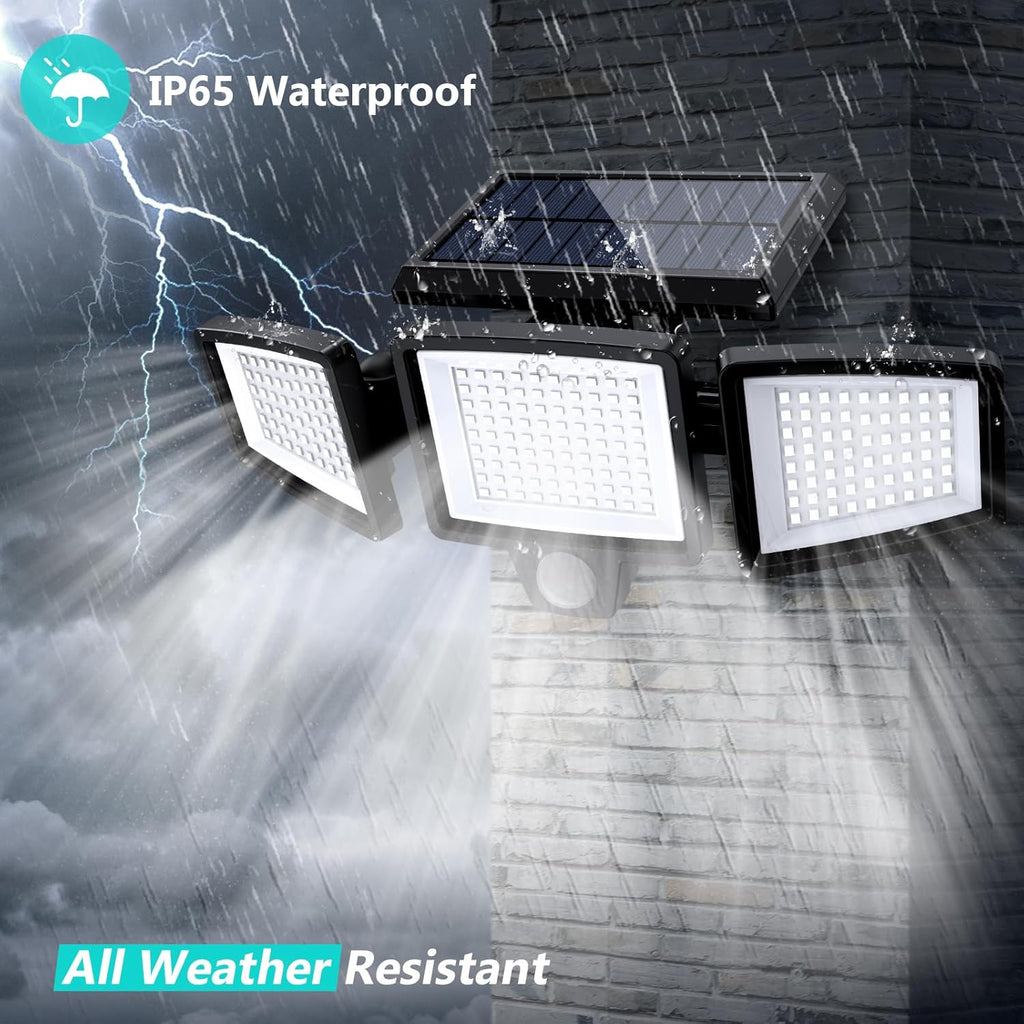 Tuffenough Solar Outdoor Lights 2500LM 210 LED Security Lights with Remote Control,3 Heads Motion Sensor Lights, IP65 Waterproof,270° Wide Angle Flood Wall Lights with 3 Modes(2 Packs) - Outdoor Boys outdoorboys