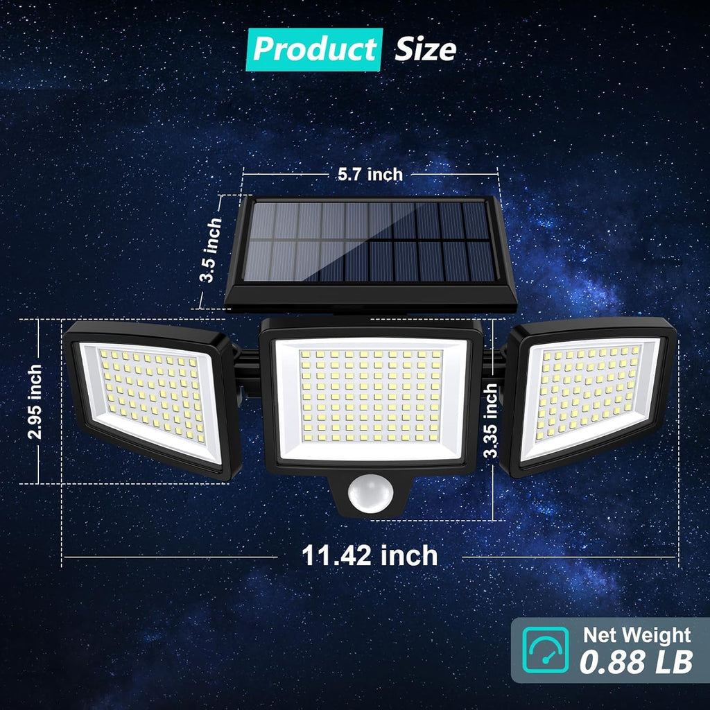 Tuffenough Solar Outdoor Lights 2500LM 210 LED Security Lights with Remote Control,3 Heads Motion Sensor Lights, IP65 Waterproof,270° Wide Angle Flood Wall Lights with 3 Modes(2 Packs) - Outdoor Boys outdoorboys